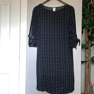 H&M Black White Geometric Print Tie Sleeve Shift Dress Women US 2